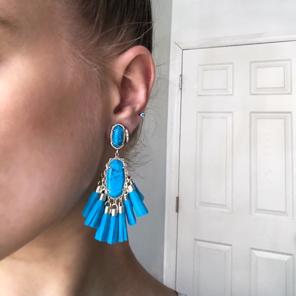 Kendra Scott Turquoise Tassel Statement Earrings